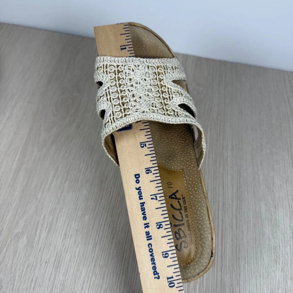 Wedge Sandals Sbicca Womens 10 Cream Crochet Knit Boho Platform Slides